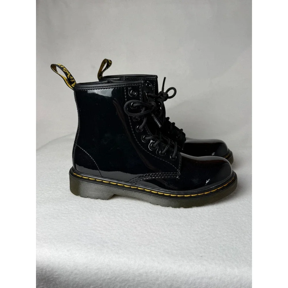 Dr. Martens 1460 Kids Black Patent Lamper Lace Up Boots Youth US 2 Like New